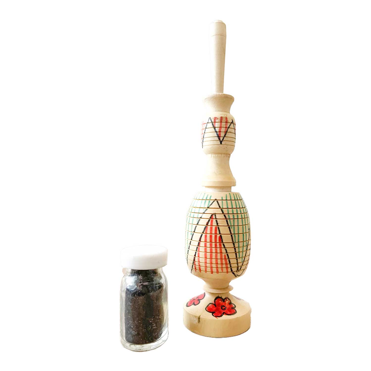 Khol, delineador de ojos árabe - 1 botella pequeña de madera beige + 1x frasco de khol + aplicador