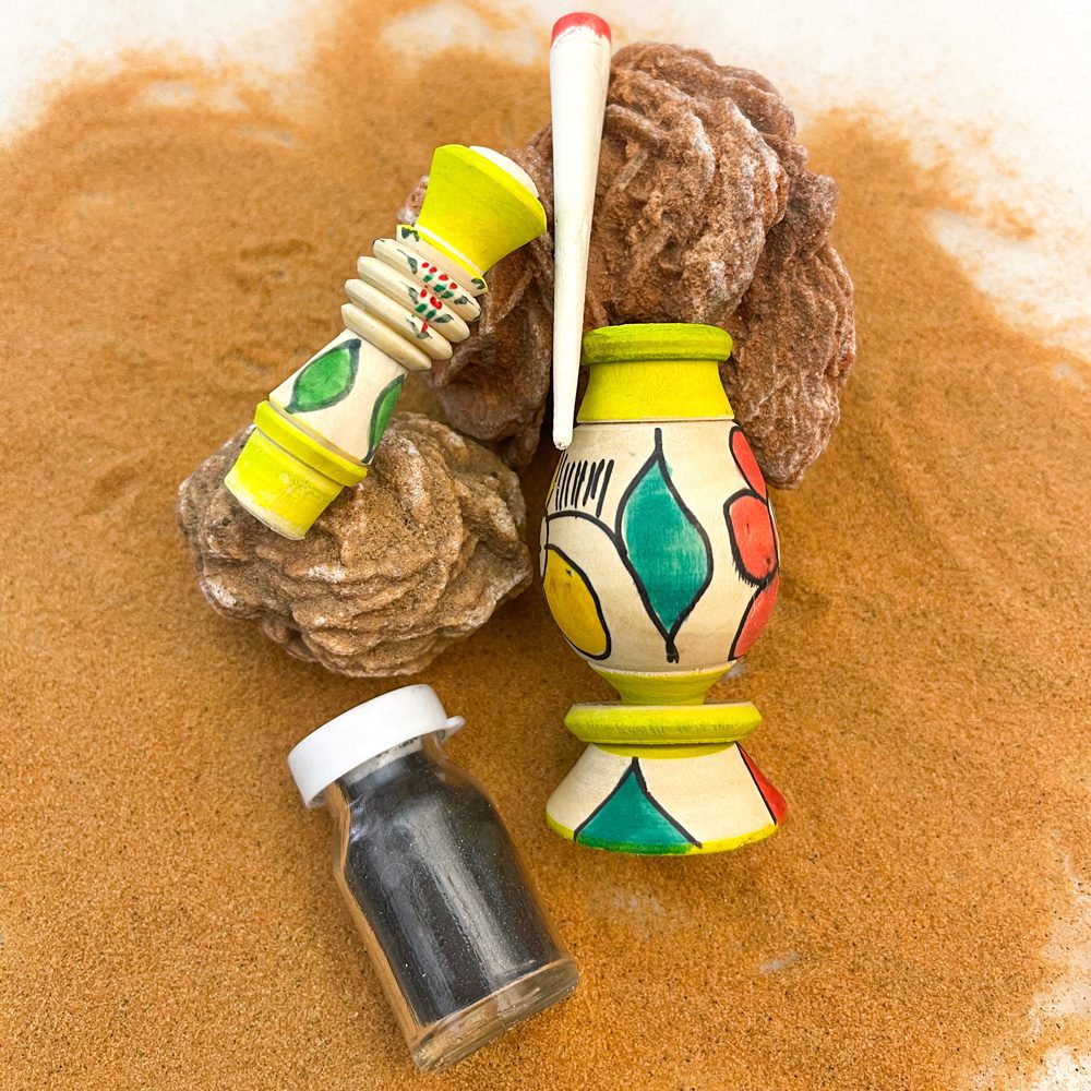 Khol, delineador de ojos árabe - 1 botella de madera verde lima + 1x frasco de khol + aplicador