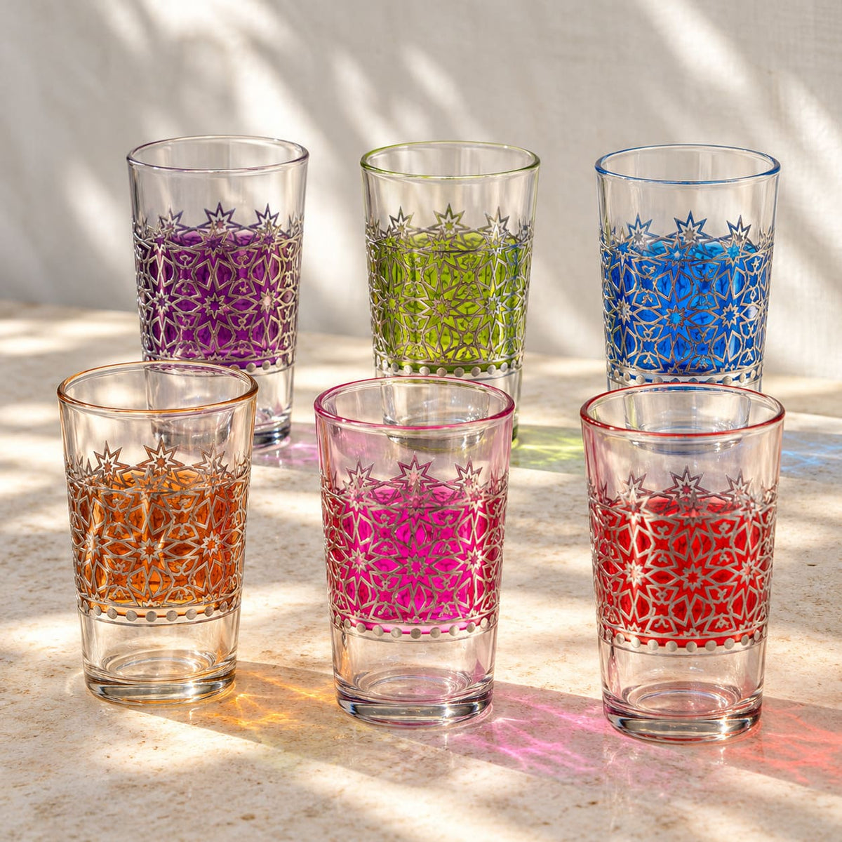 Set de 6 vasos marroquíes de colores