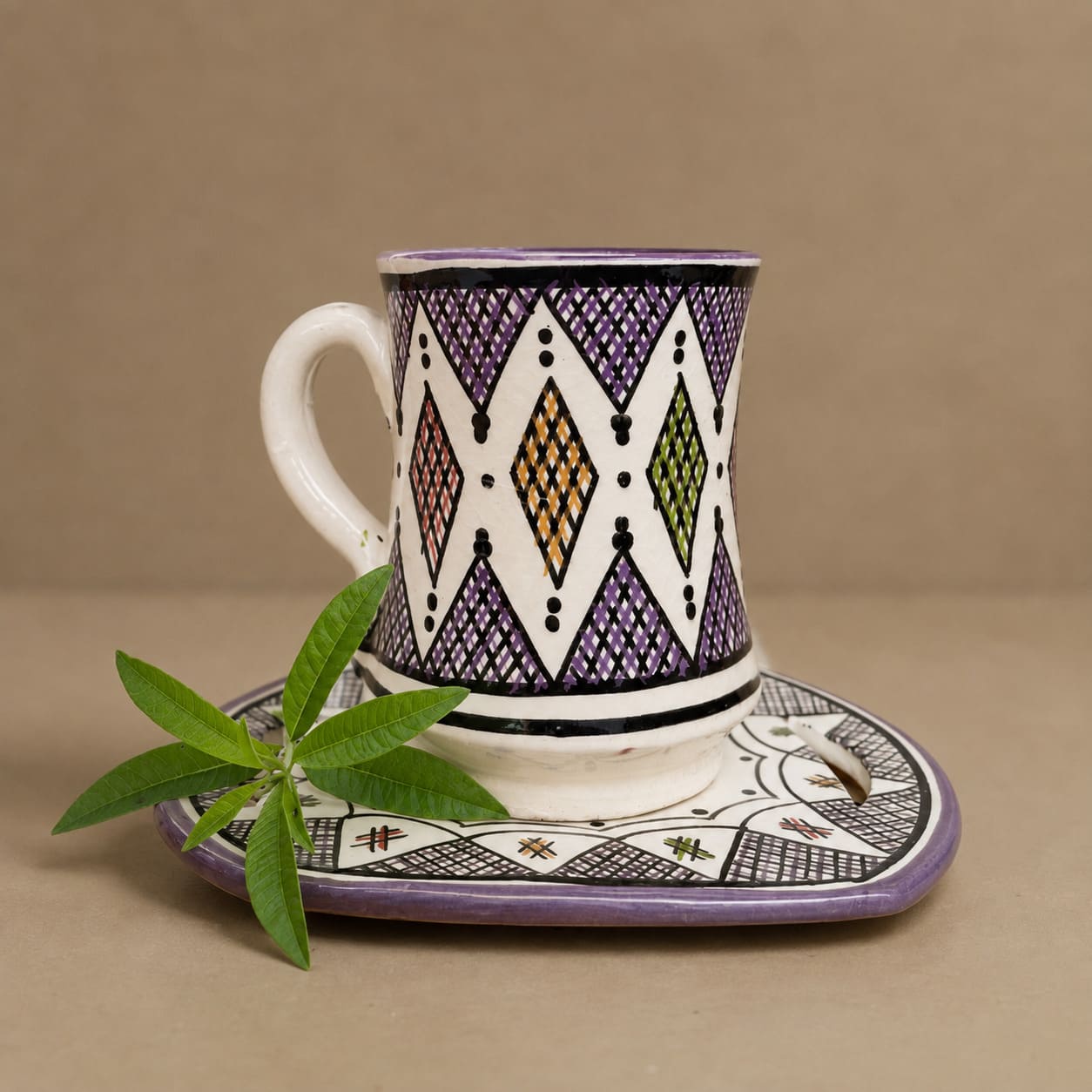 Mug Marroquí Morado - Taza de té + plato hechos a mano