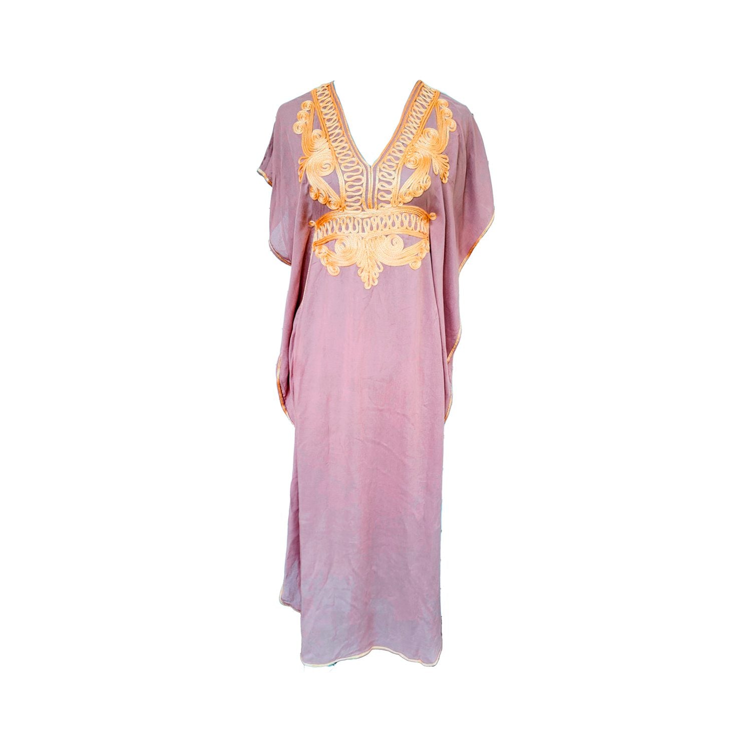 Vestido Beige con Diseños Dorados