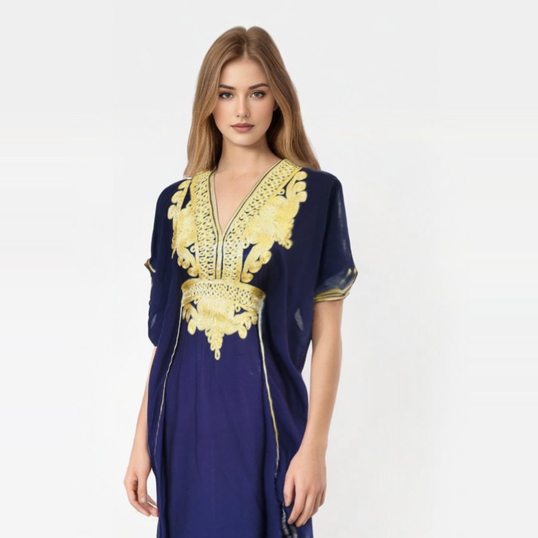 vestido kaftan marroqui color azul marino
