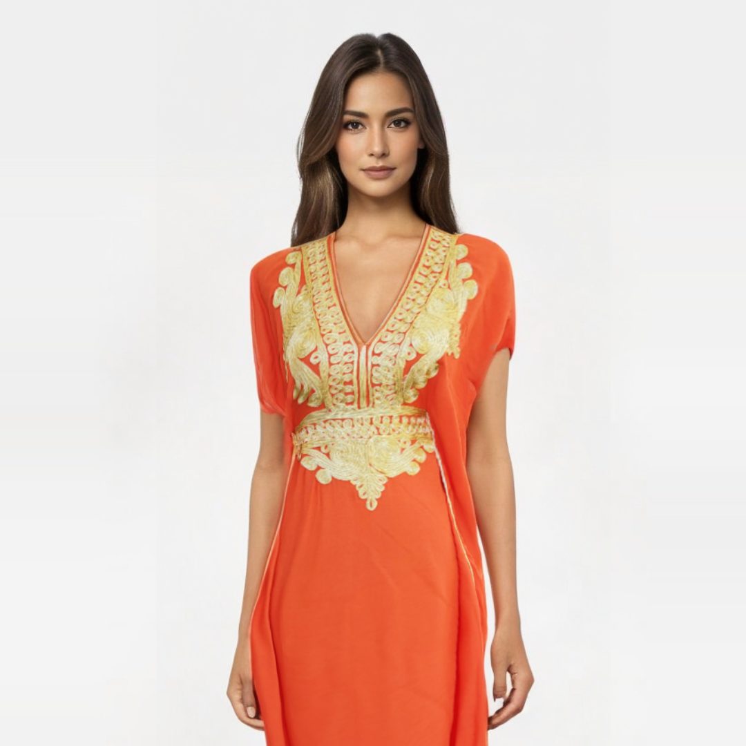 vestido kaftan marroqui color orange